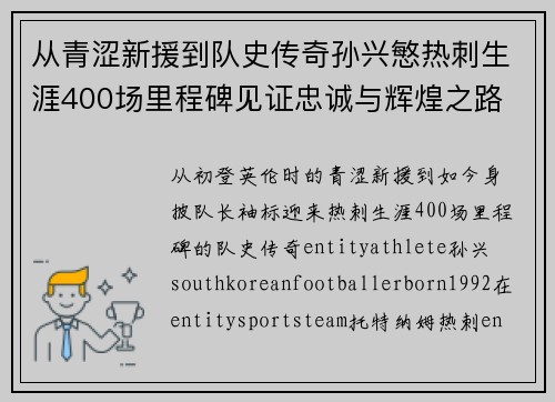 从青涩新援到队史传奇孙兴慜热刺生涯400场里程碑见证忠诚与辉煌之路 ⚽🔥 从青涩新援到队史传奇孙兴慜热刺生涯400场里程碑见证忠诚与辉煌之路 ⚽🔥